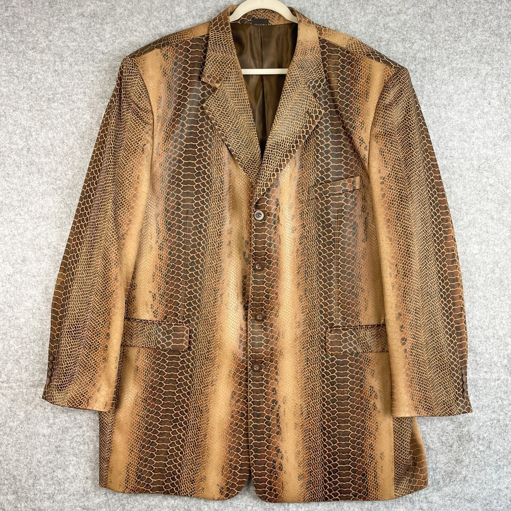 Falcone Blazer Jacket Sport Coat Mens 52L Brown Snake Print 4 Button Front